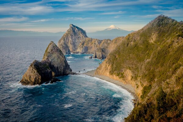 Fujiyama rocks on the ocean