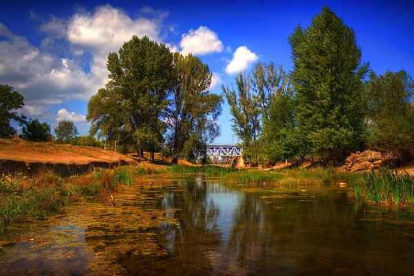 The bridge over the river and the blue sky