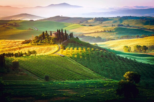 Italian manor house in the middle of the field