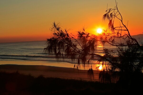 Sunset on the sea during the surf