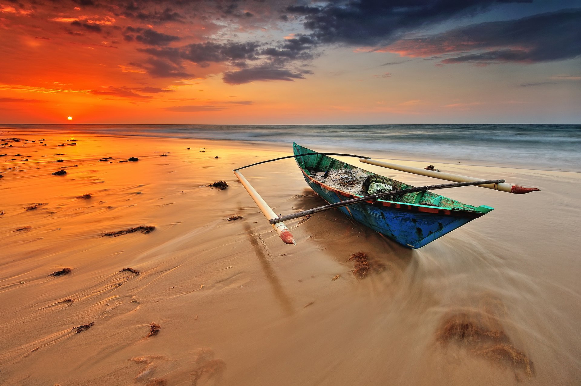 ea beach boat sunset