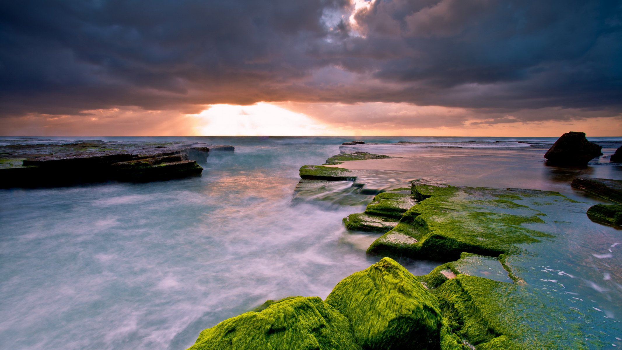 mer falaises coucher de soleil paysage