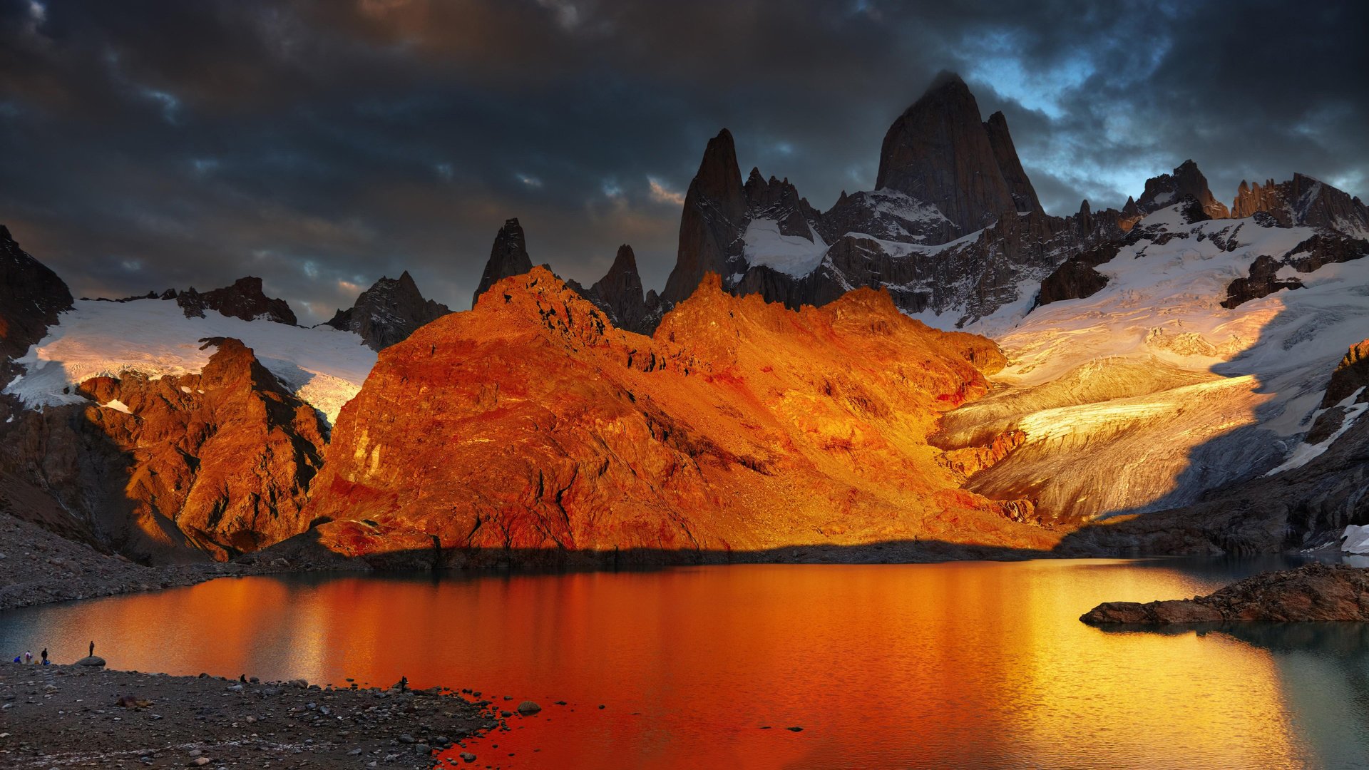 patagonien argentinien laguna de los tres see berge morgendämmerung schnee landschaft