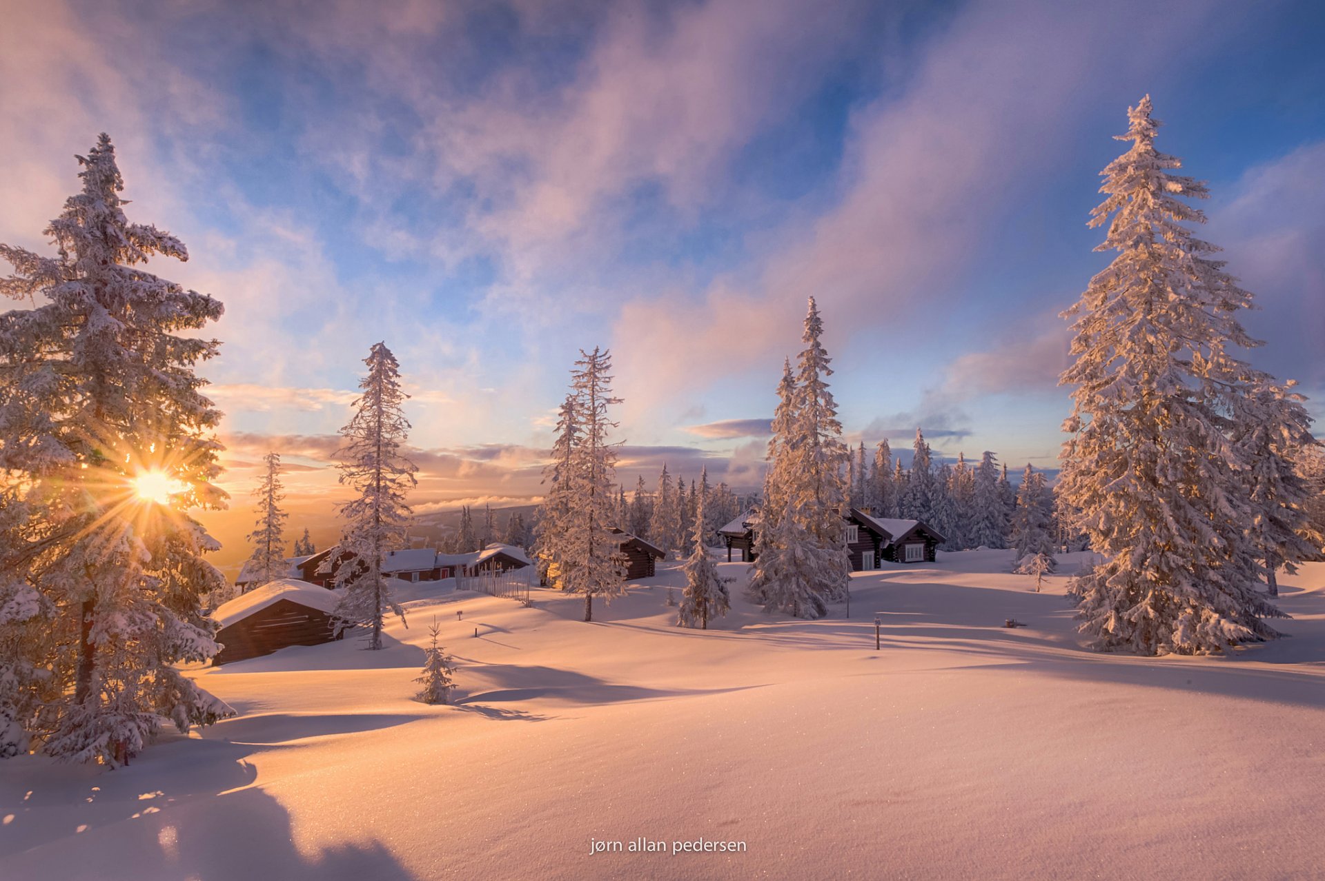 norvège hiver maison neige soleil rayons lumière