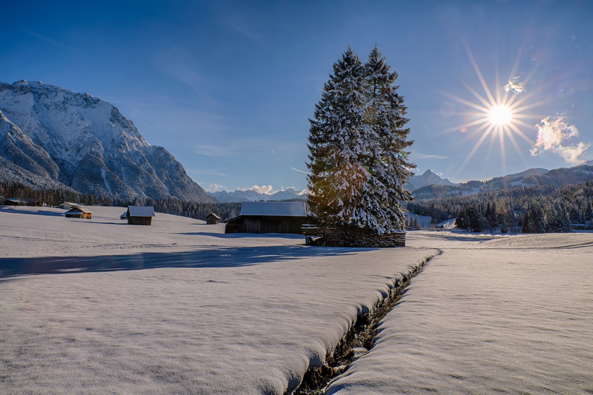 germania baviera montagne alberi case inverno neve