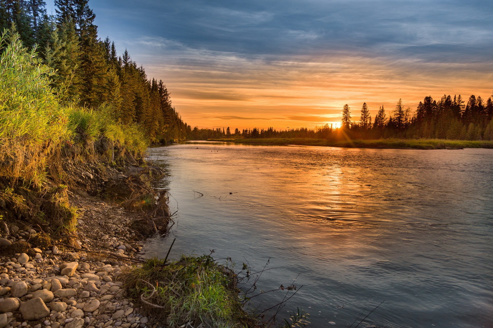 río puesta de sol paisaje