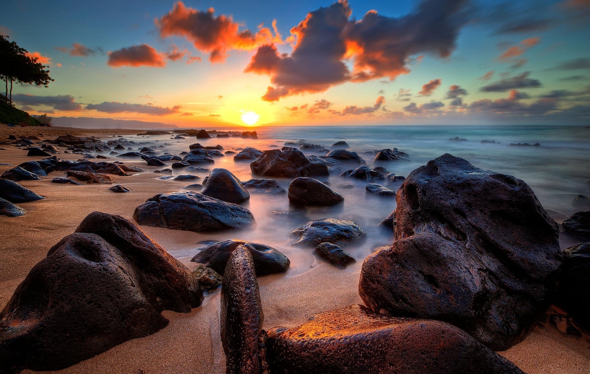 rocas océano amanecer paisaje cielo horizonte