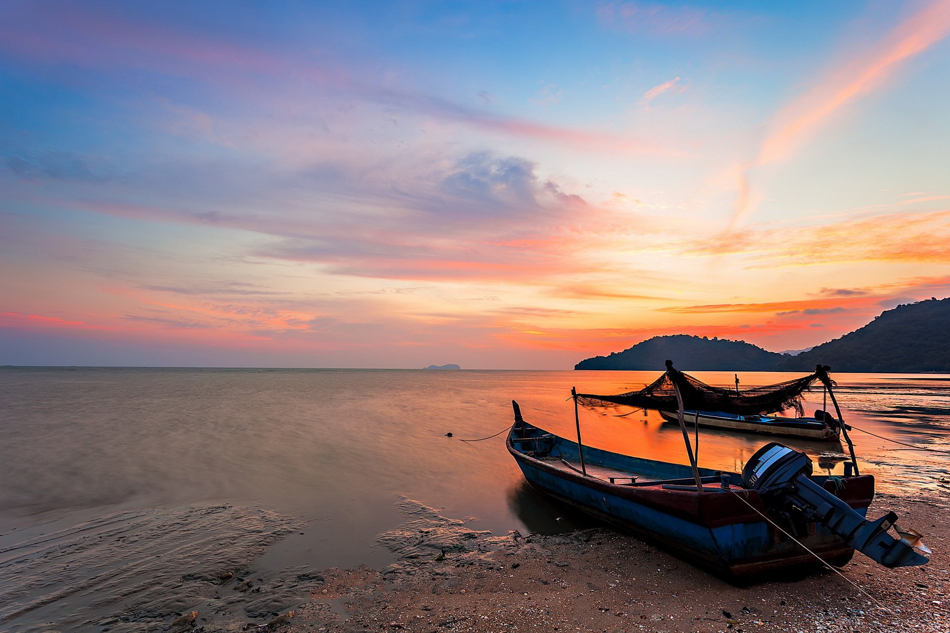 meer sonnenuntergang boote landschaft