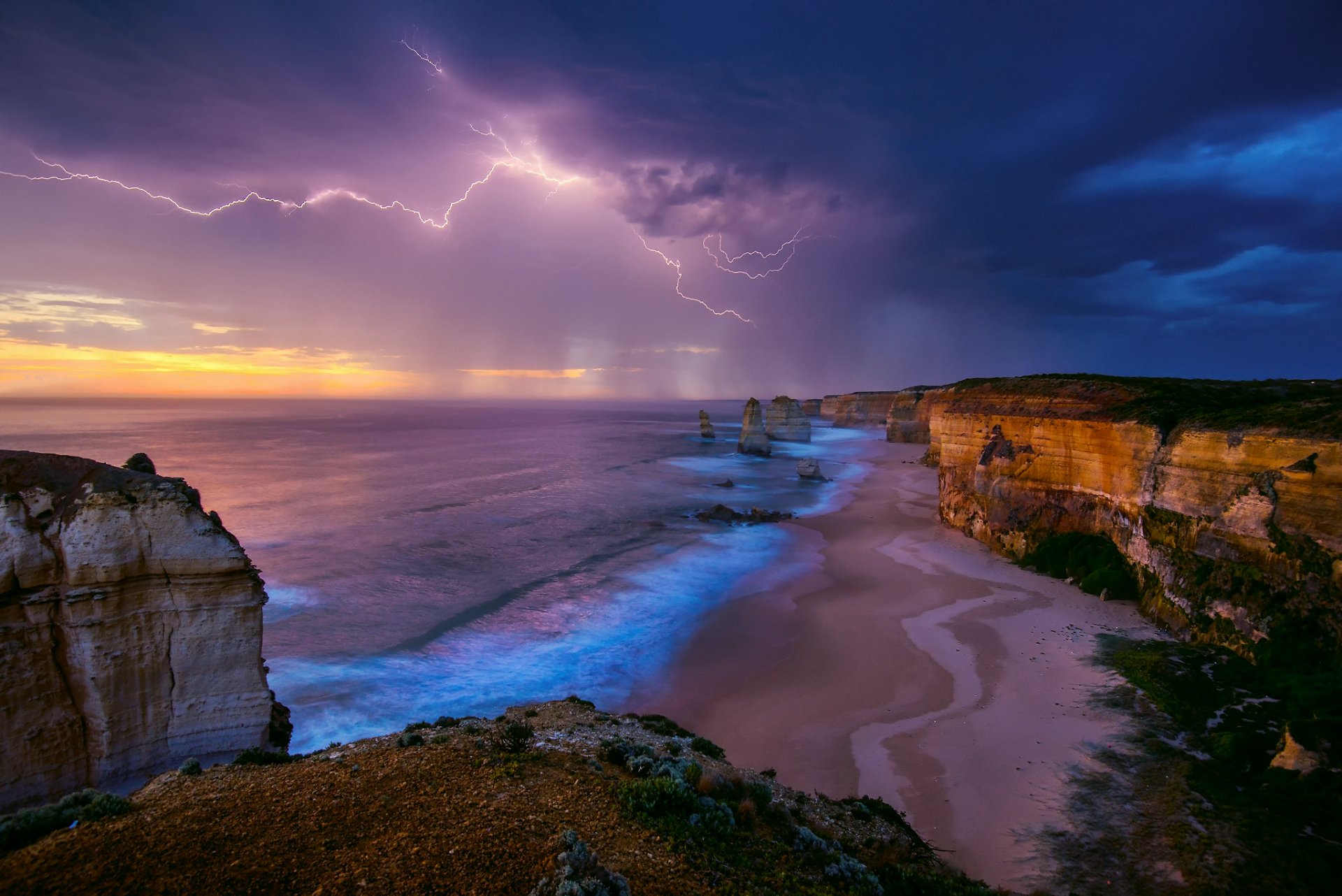 australia morze brzeg skały niebo burza burza błyskawica