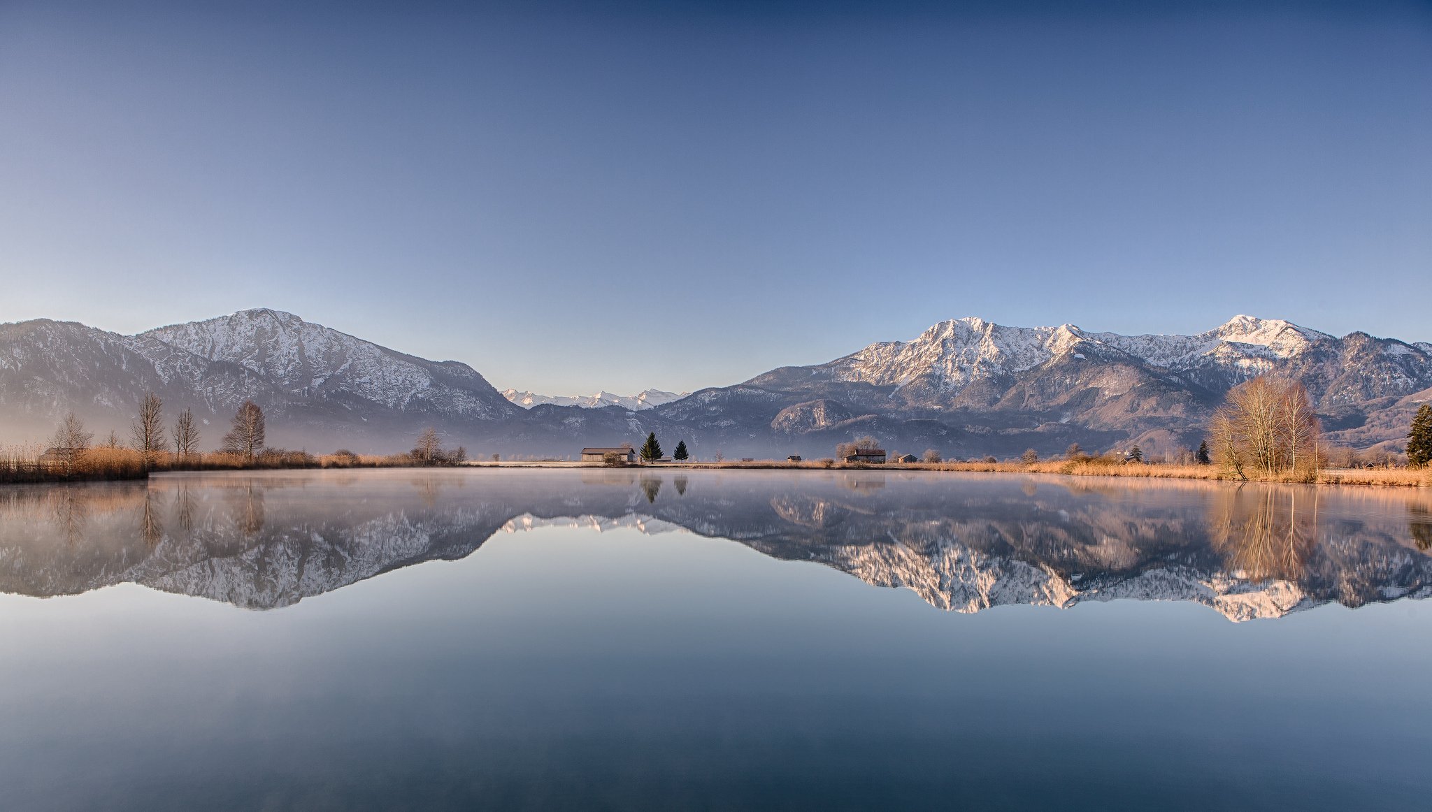 allemagne bavière ciel montagnes matin lac arbres maison