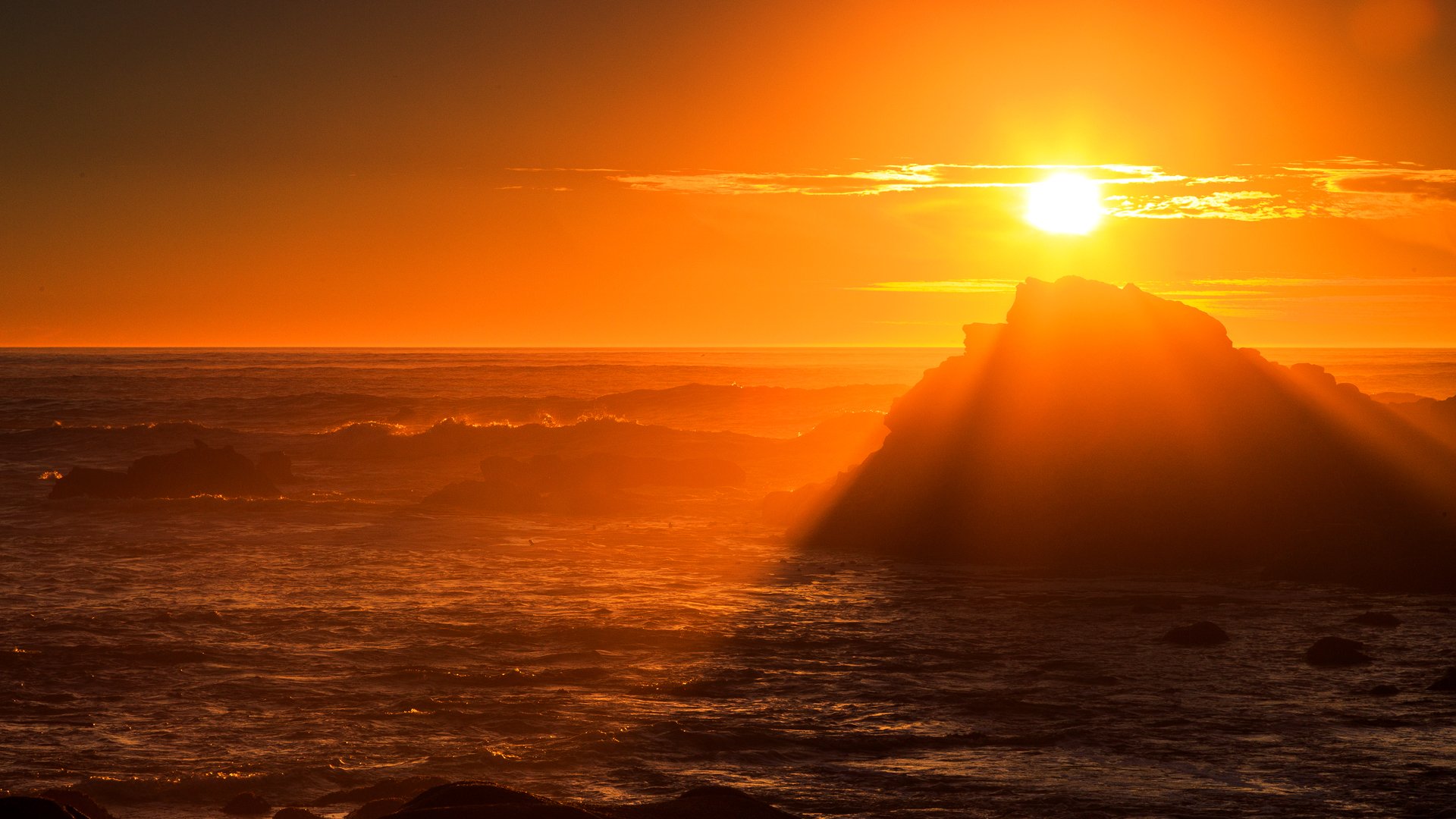 ciel soleil coucher de soleil mer vagues tempête rocher