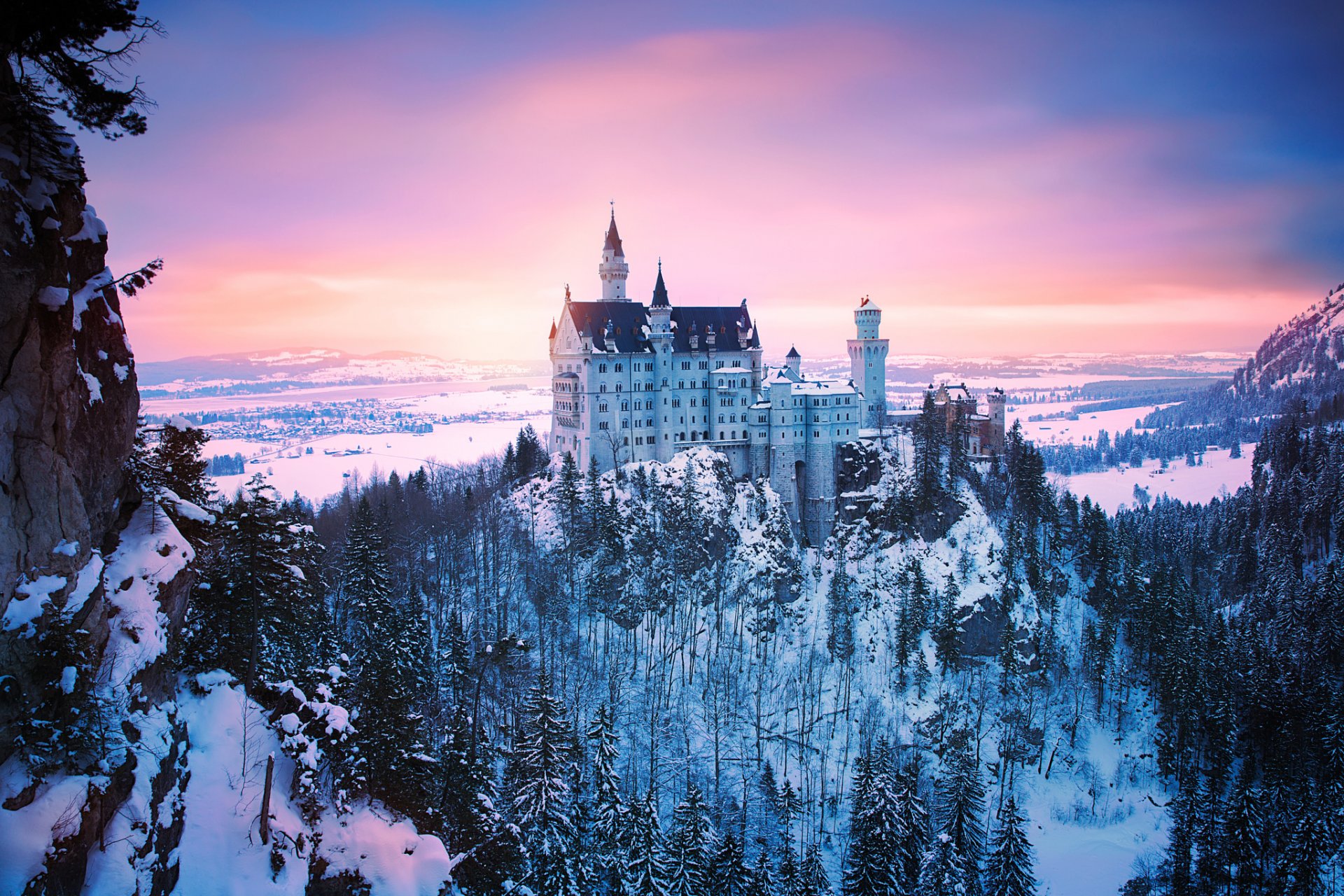 alemania baviera castillo de neuschwanstein invierno nieve luz