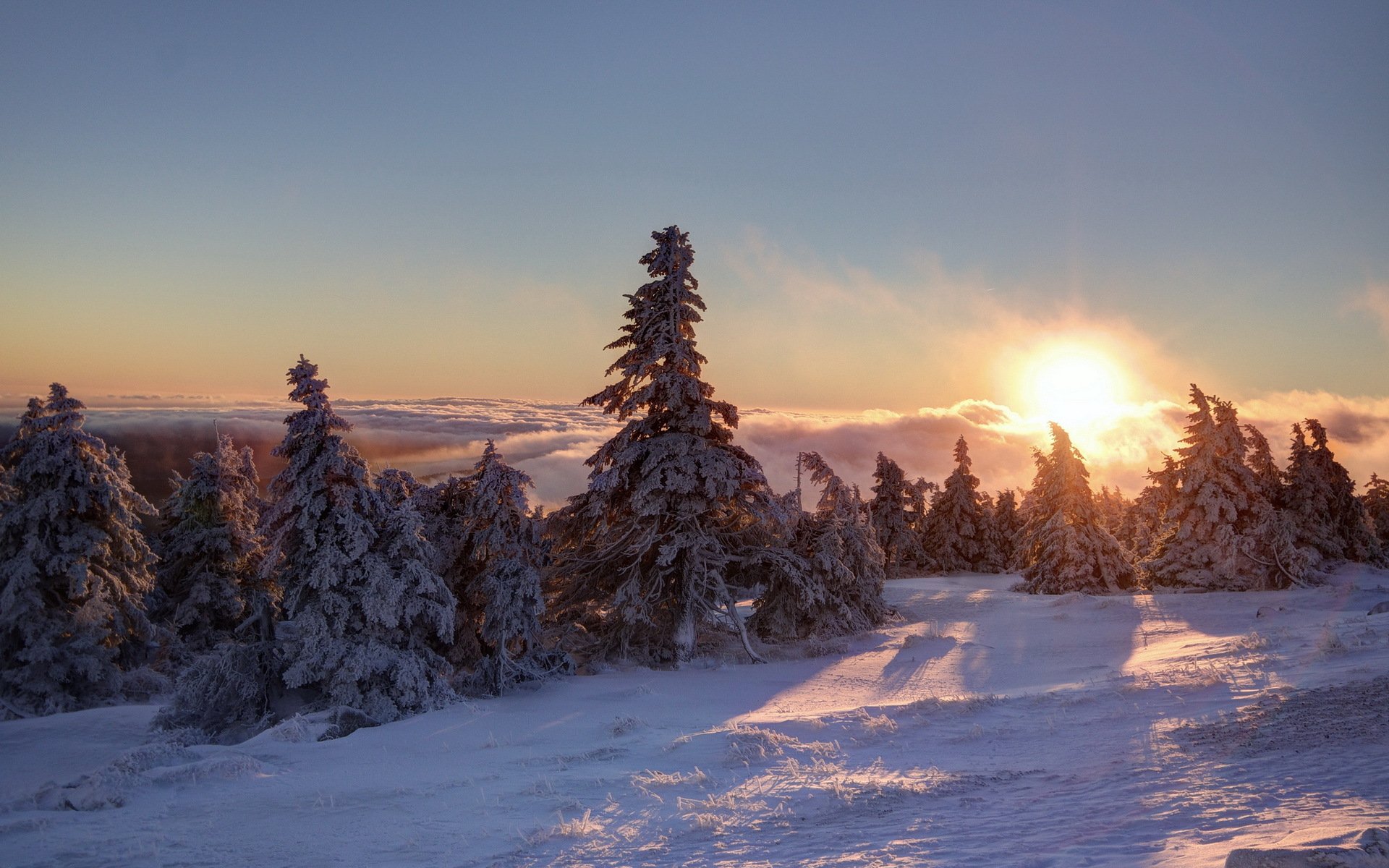 brocken sonnenaufgang morgen nebel wolken berg schnee ice