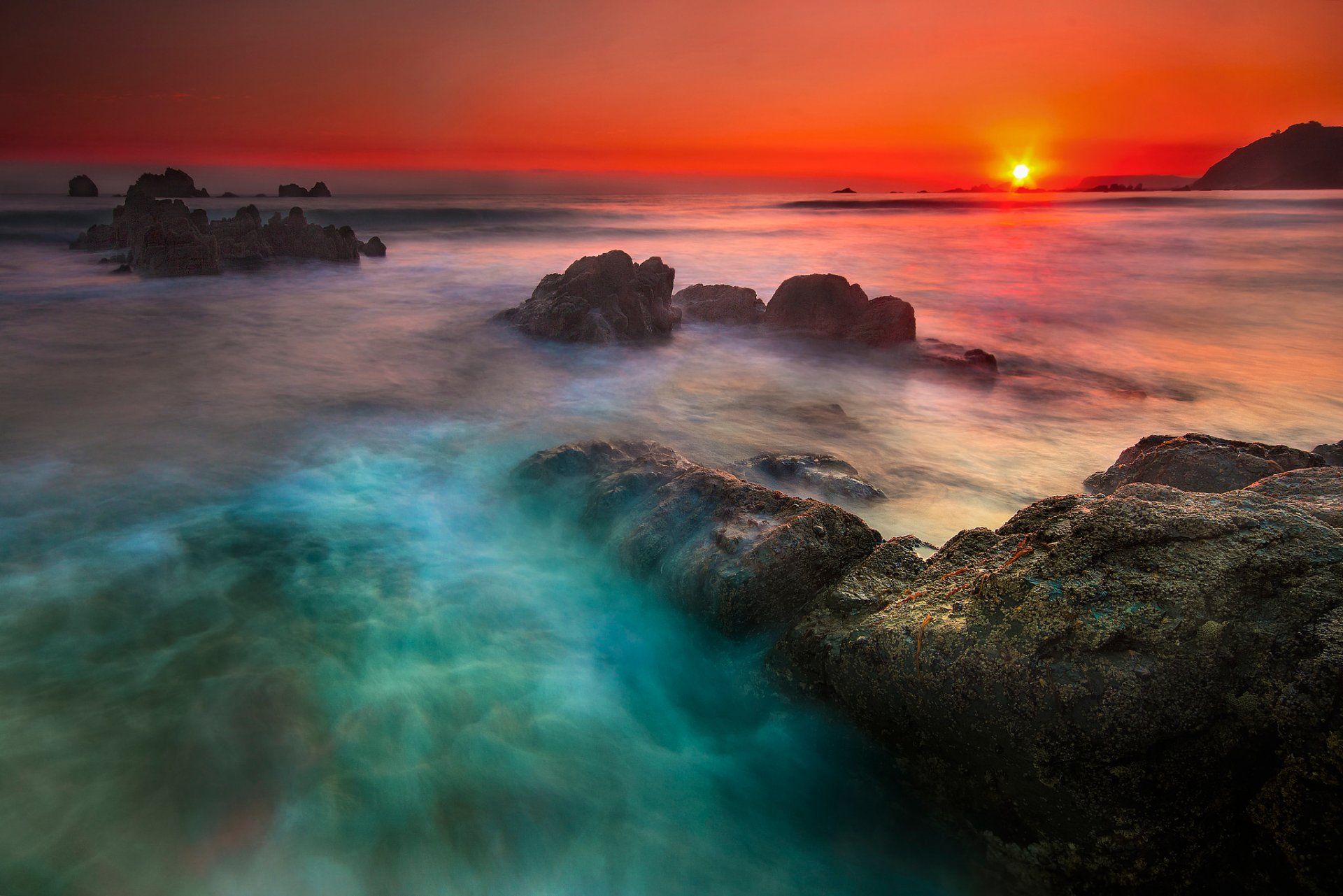 ciel soleil coucher de soleil mer pierres rochers