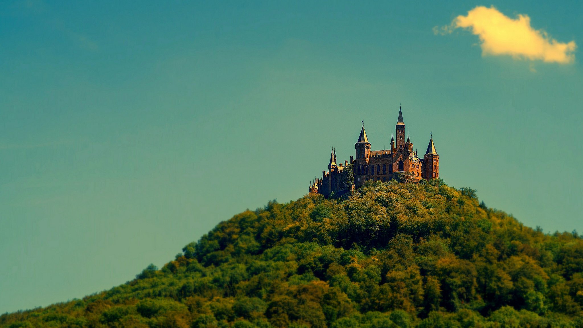 deutschland schloss hohenzollern himmel berg wald bäume wand turm