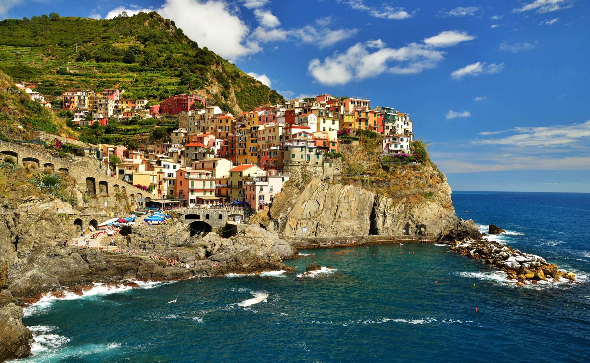 manarola cinque terre italy sky sea town house bay rock