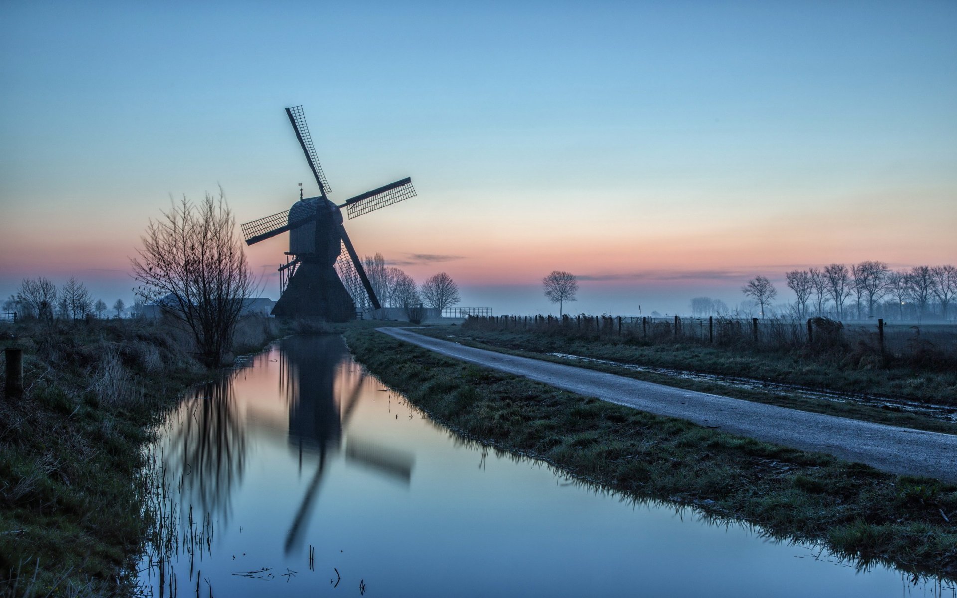 morning road mill channel landscape