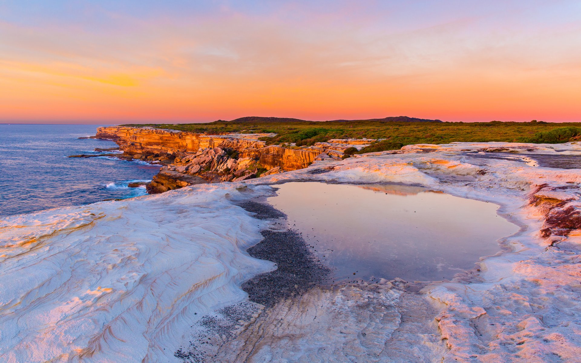 australia cape solander sky clouds sunset sea rock horizon