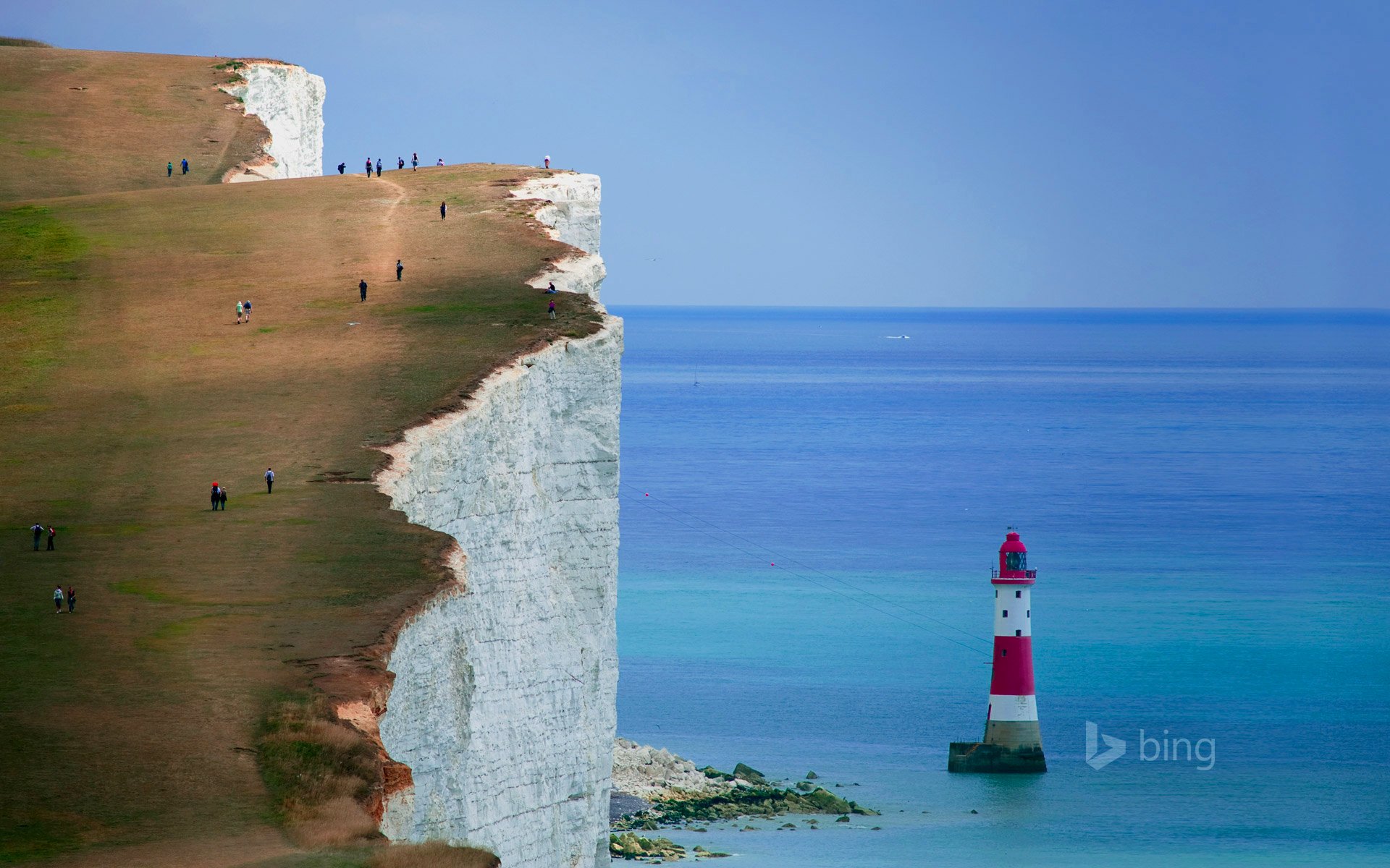 sussex angleterre rocher falaise gens mer phare ciel