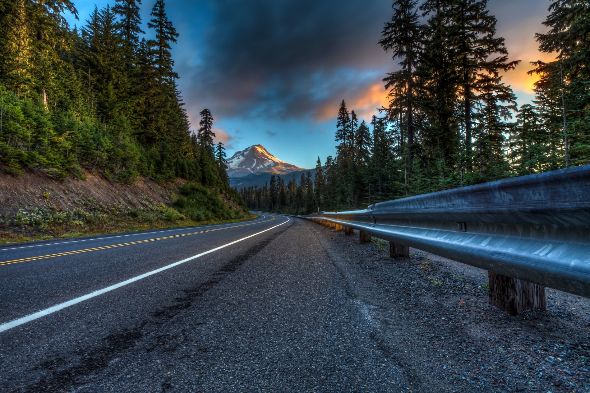 united states road highway mountain tree forest clouds nature landscape