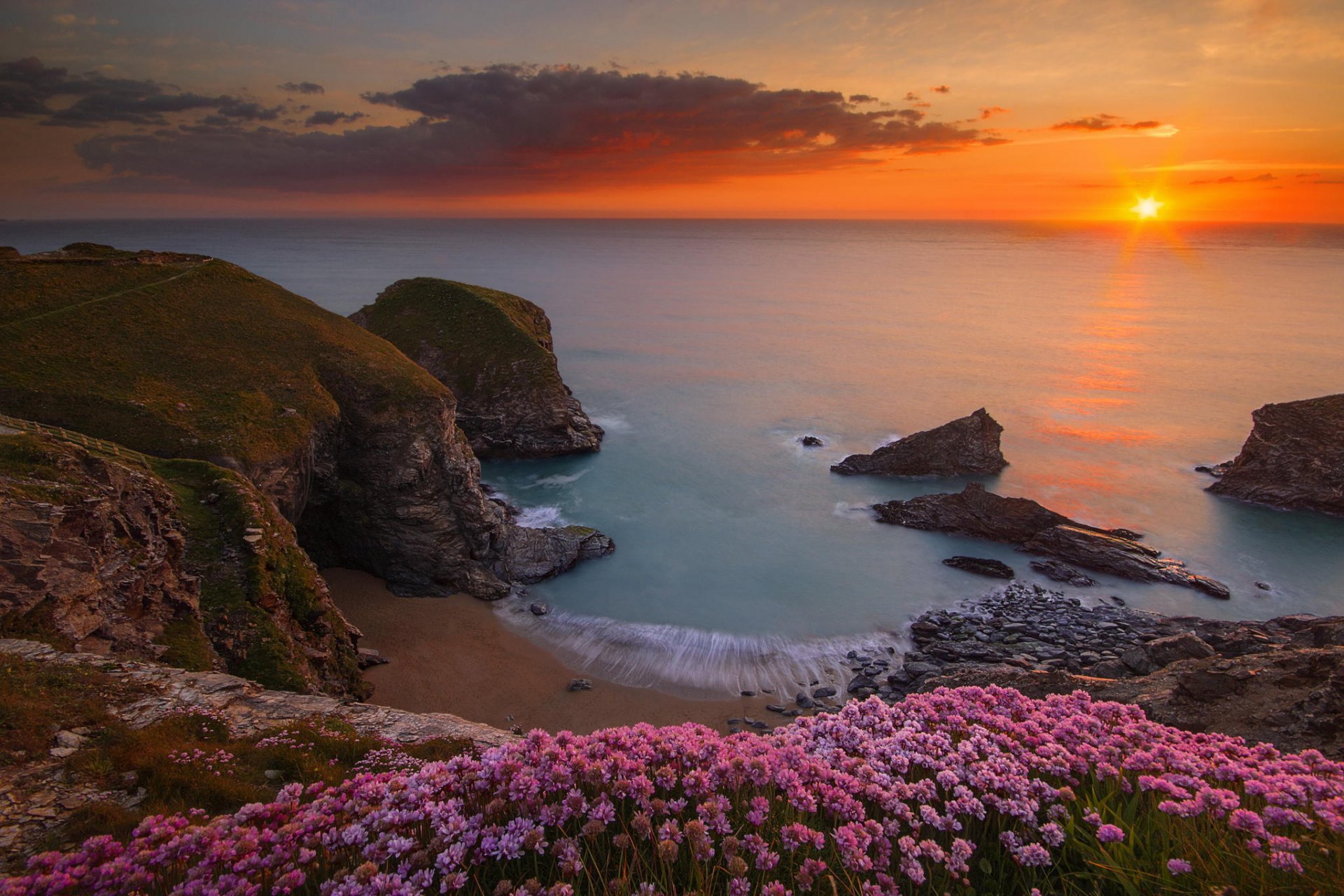 plage étapes bedruthan angleterre océan roches mer paysage roches