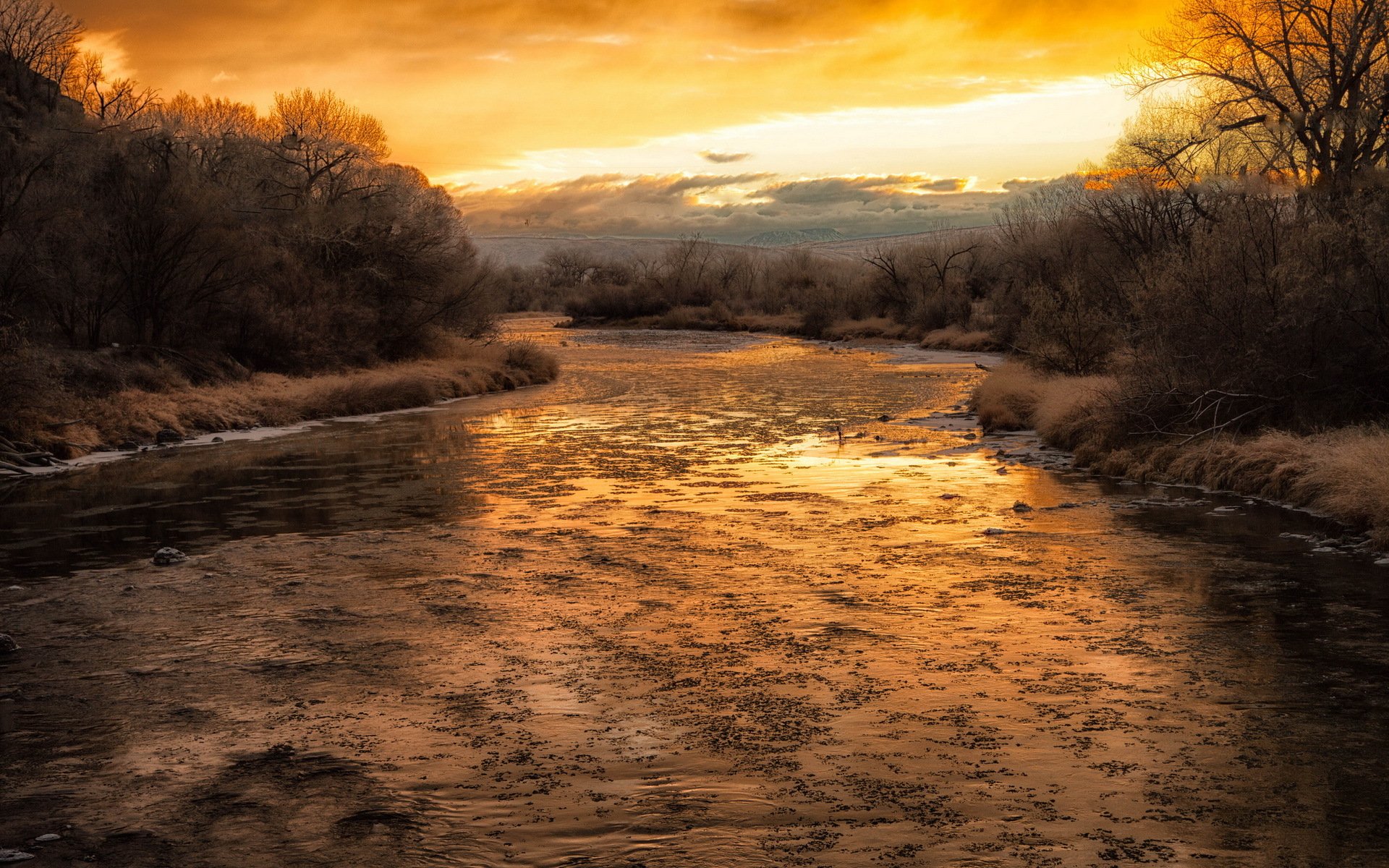 unset river nature landscape