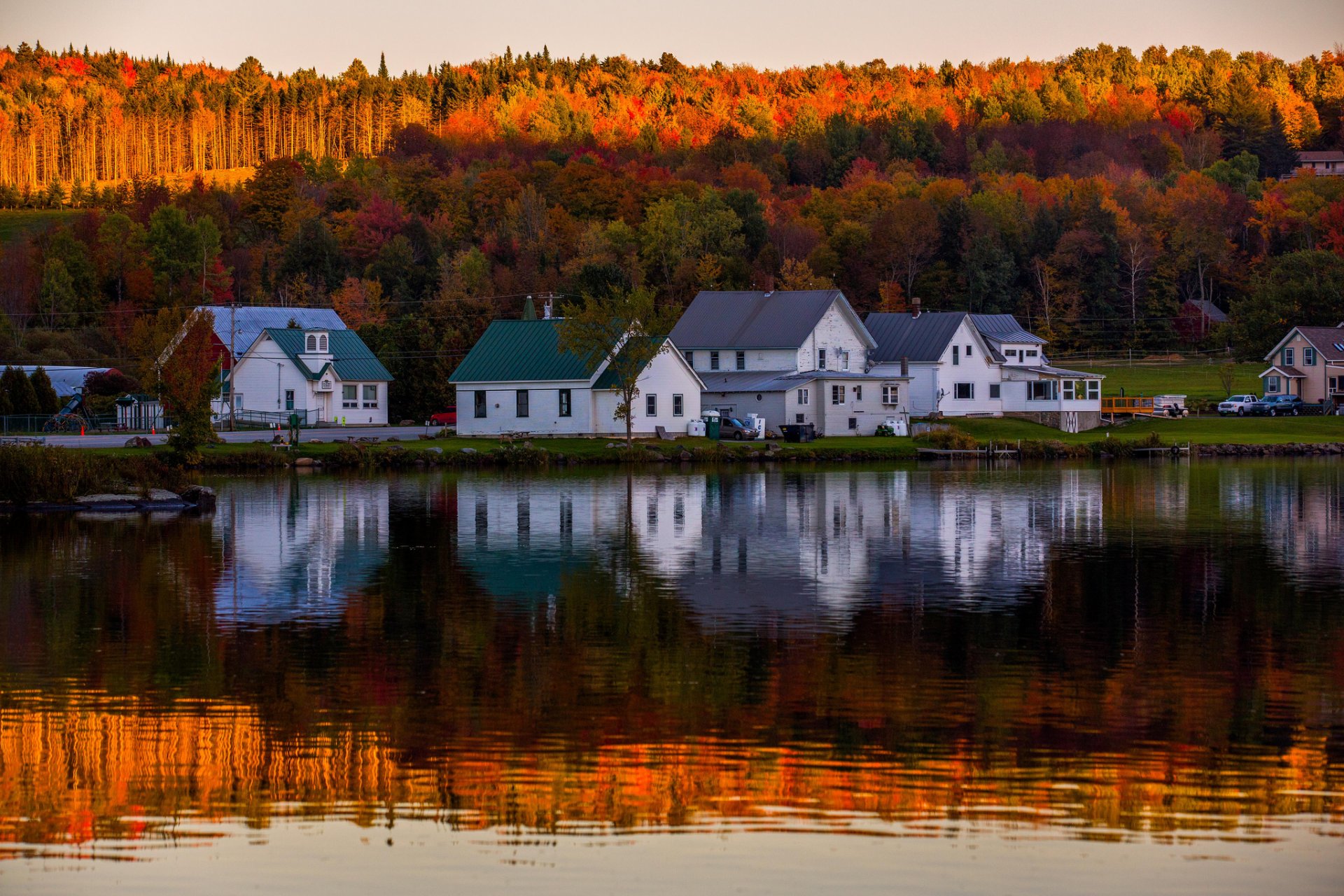 lake nature landscape forest autumn house reflection