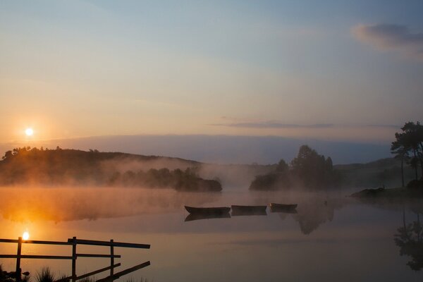 Lake in the morning fog