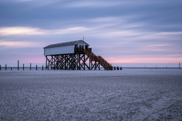 Pink sunset on a blue sky