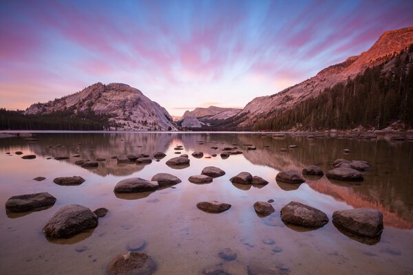 Reflection of the rocky mountains in the water