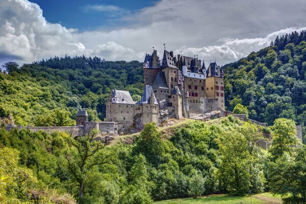 Elz castle in Germany on the background of mountains