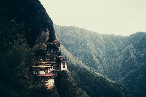 A Buddhist monastery hidden in the mountain forests of Asia