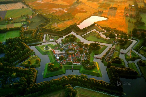 Bourtange, Paesi Bassi, Fort Museum con fossato d acqua. Vista in pianta