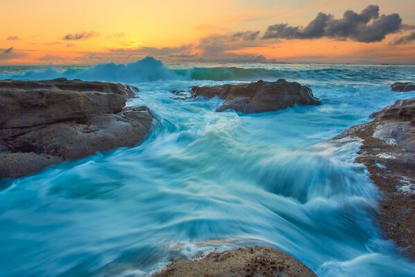 Rocky shore of the blue ocean in Oregon in the USA