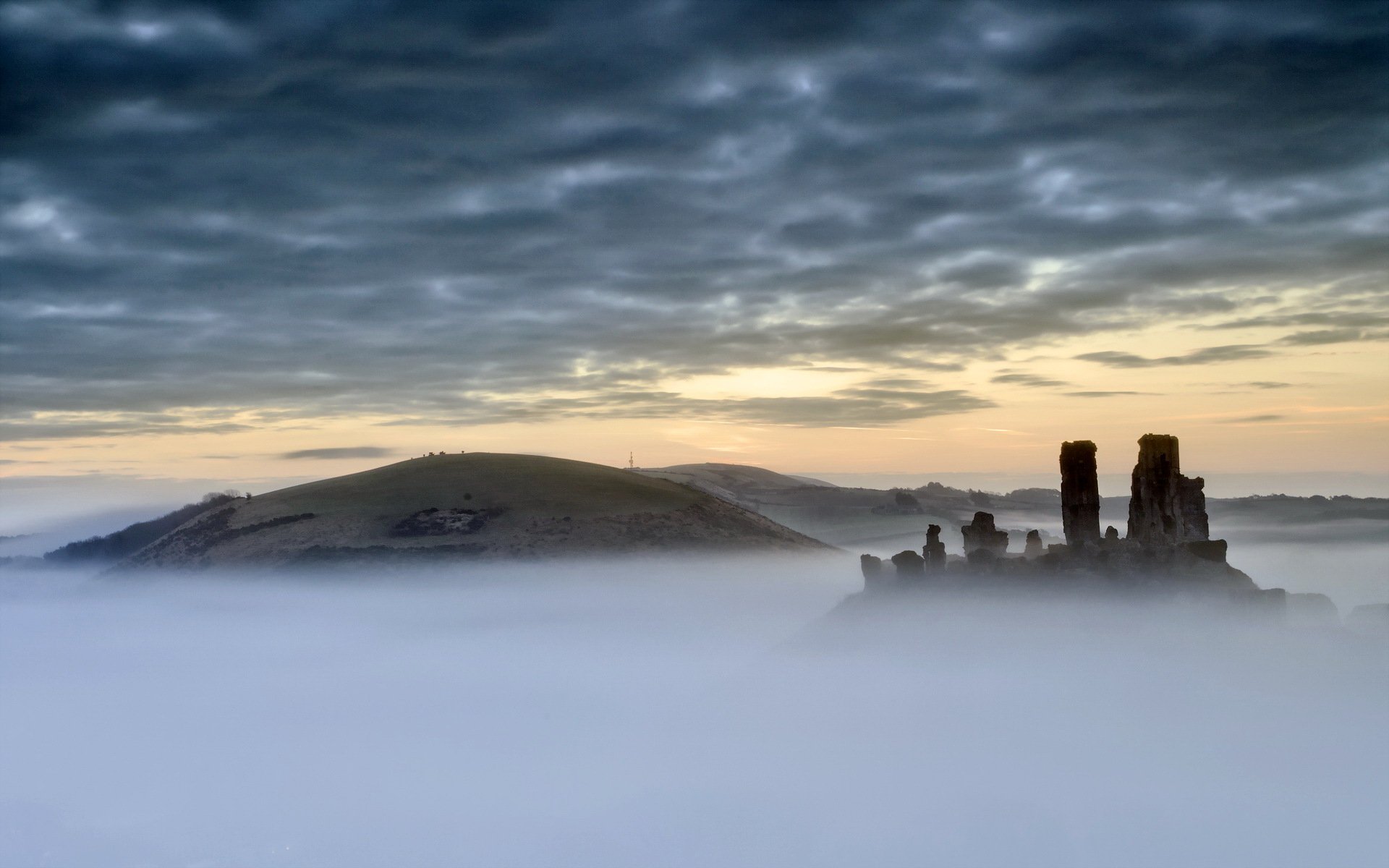 korfu schloss nebel sonnenuntergang landschaft