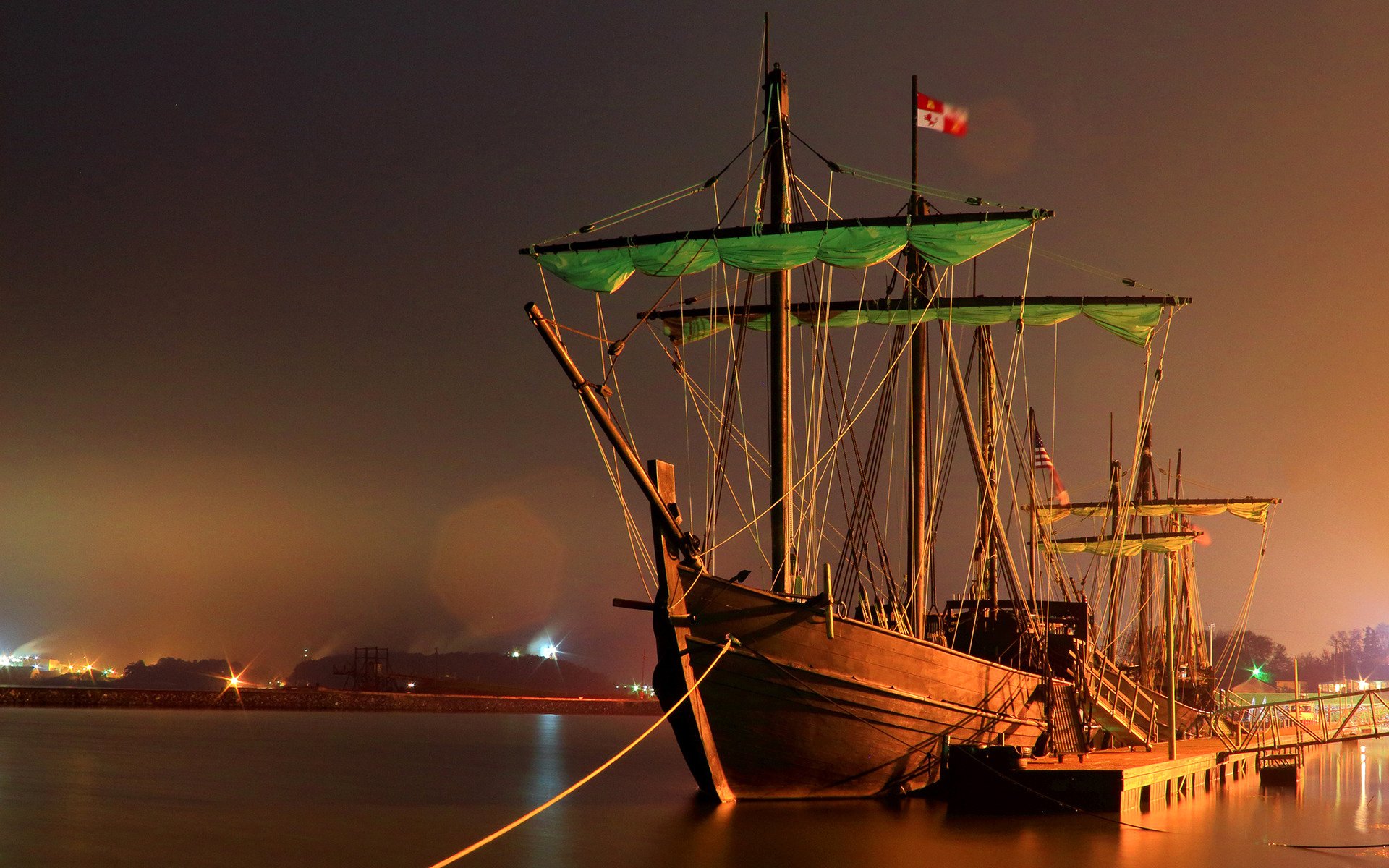 ciel nuit port quai mer navire voilier