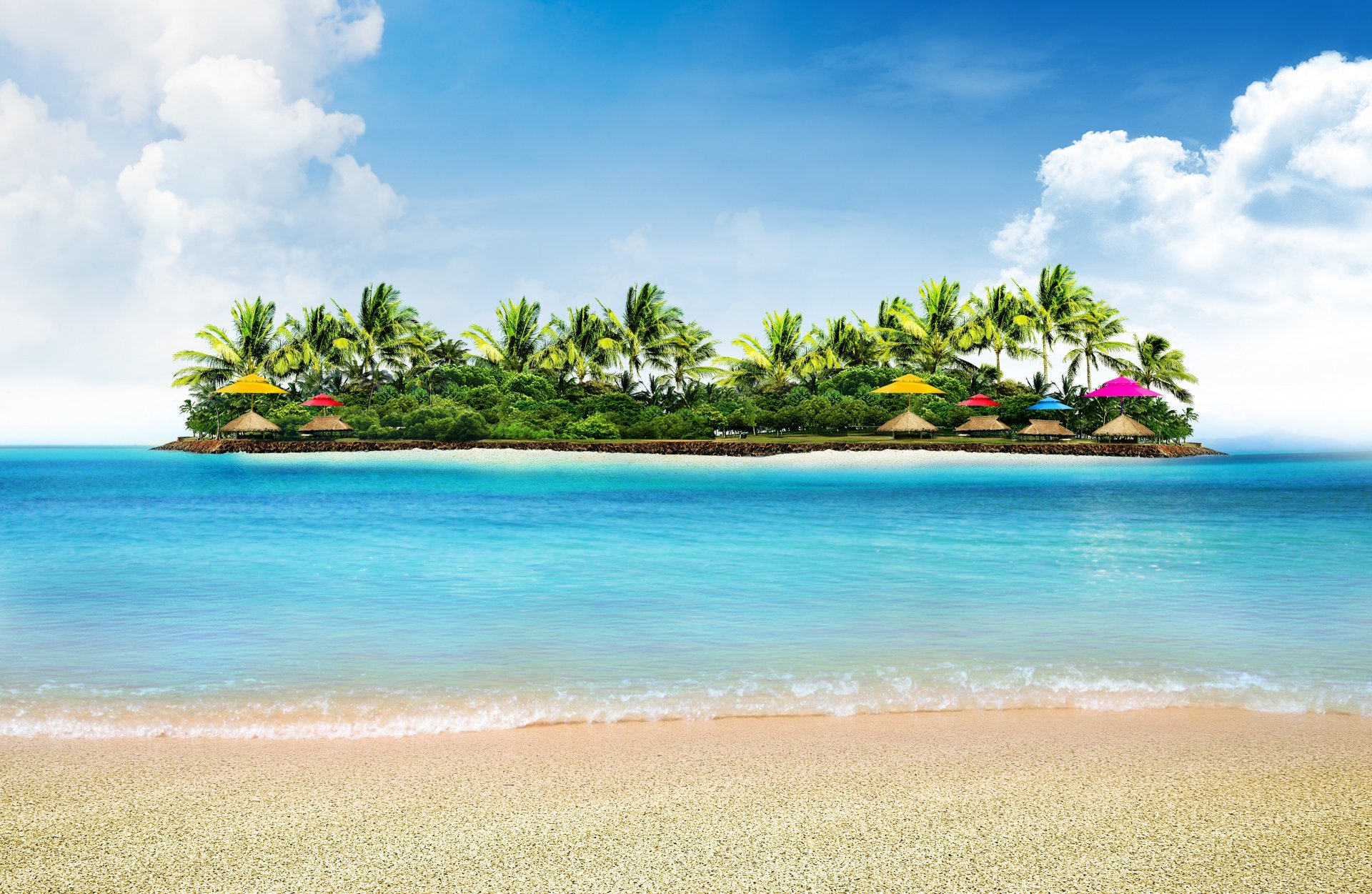 natur tropen meer strand palmen sonnenschirme insel