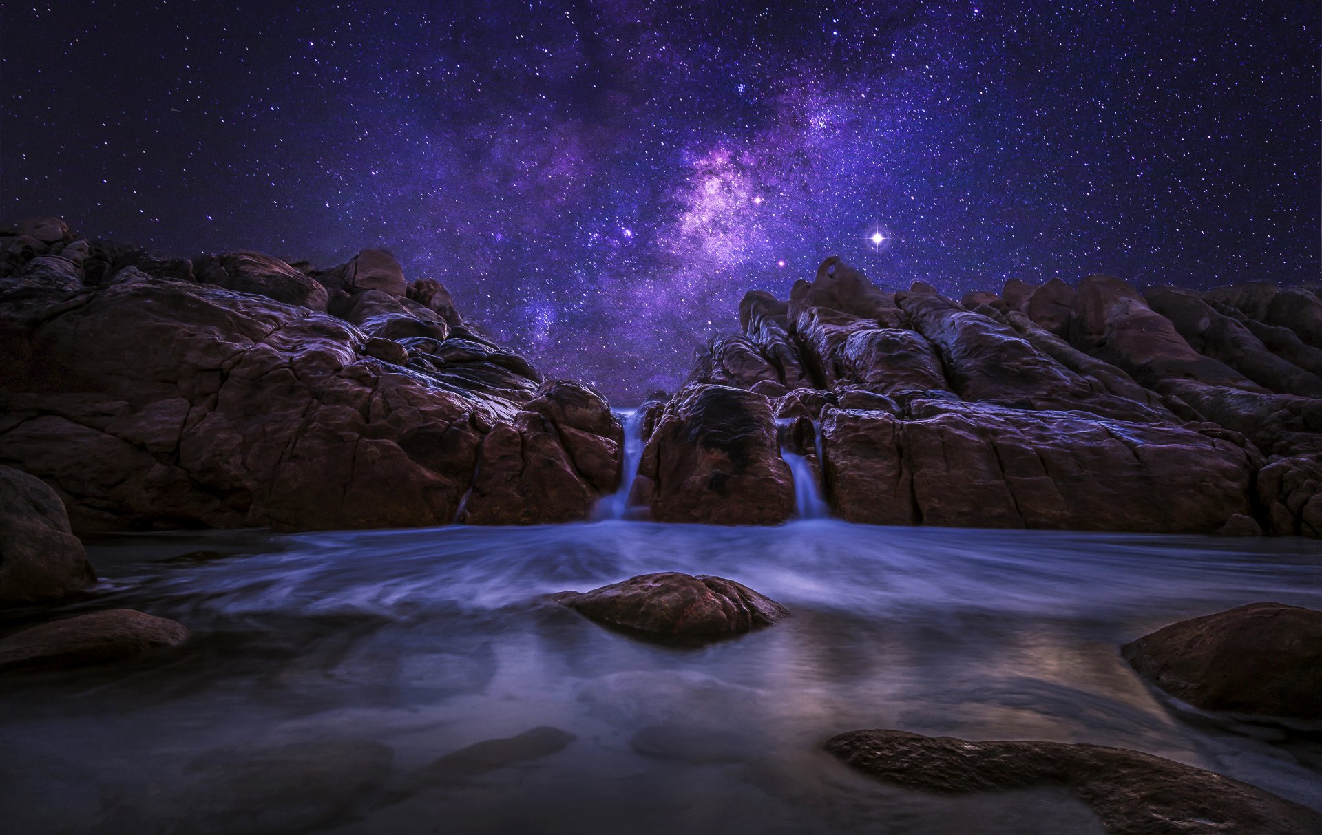 western australia night ocean rock stones milky way sky star nature