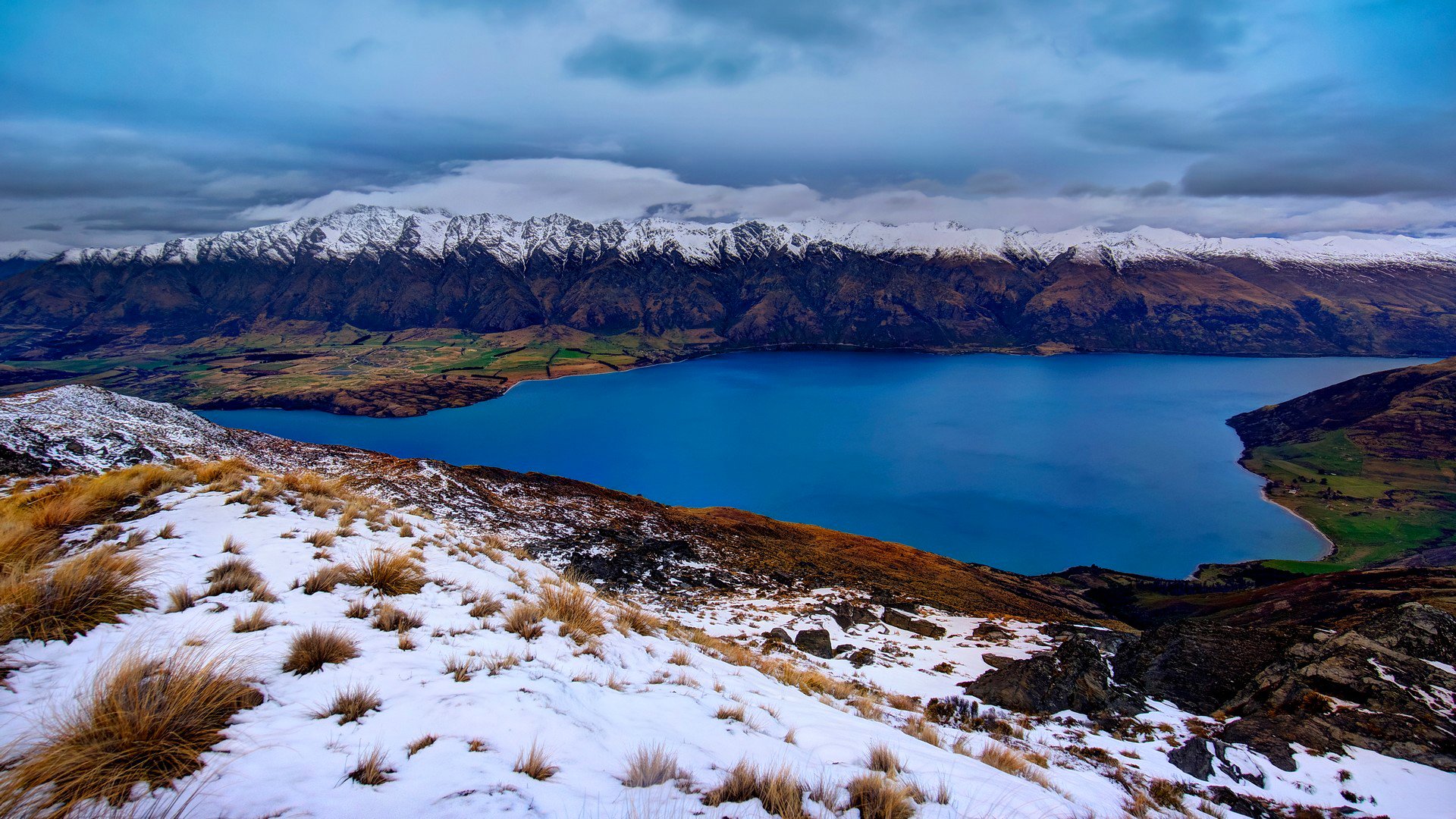 cielo nubes nubes montañas nieve hierba lago