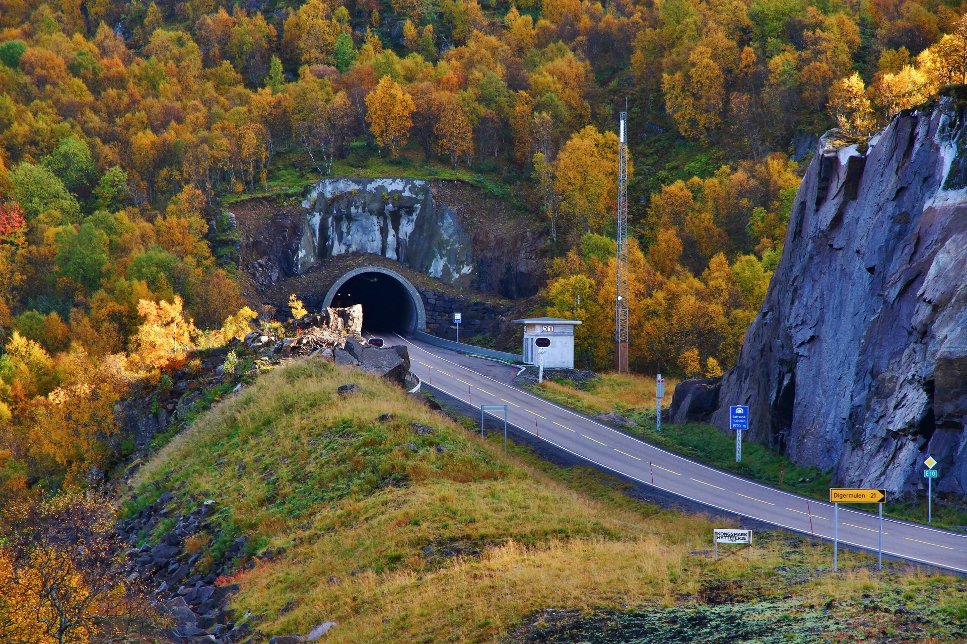 road autumn mountain norway raftsundtunnelen nature photo