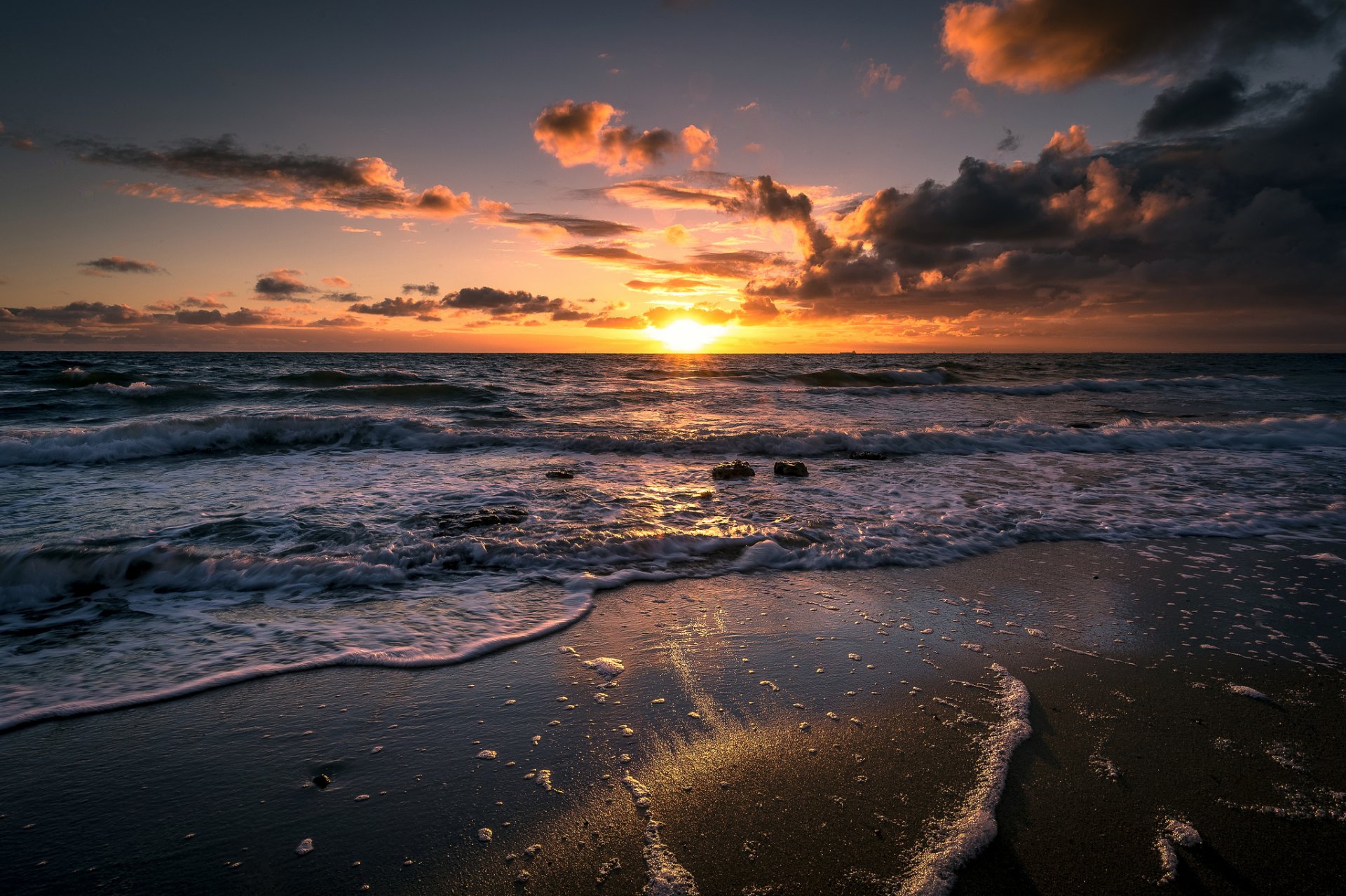 beach ocean sand waves foam morning