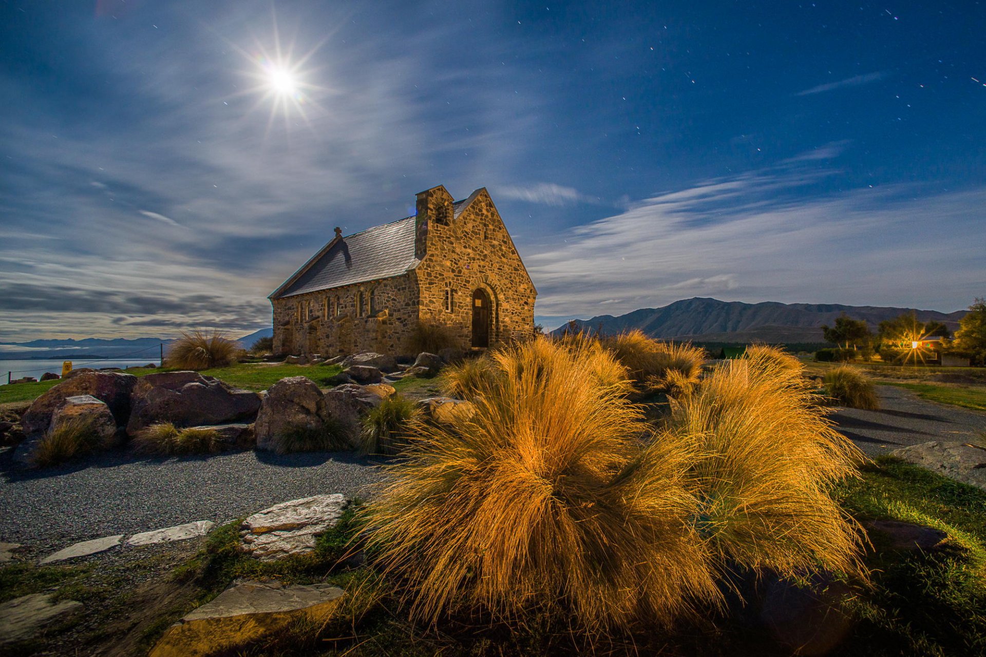 night moon star mountain building landscape