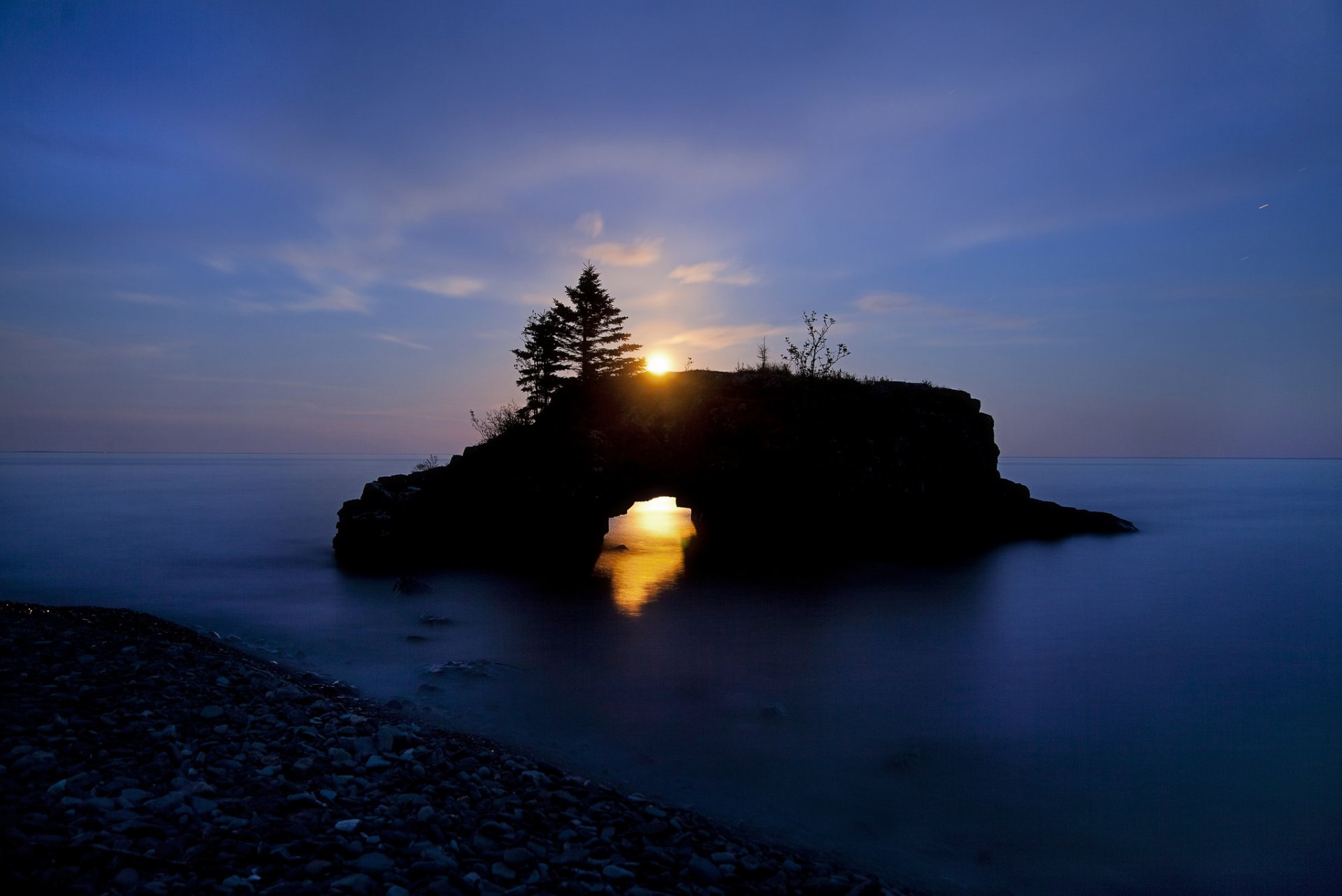 minnesota grand marei superior see strand rock hohl abend sonnenuntergang dämmerung