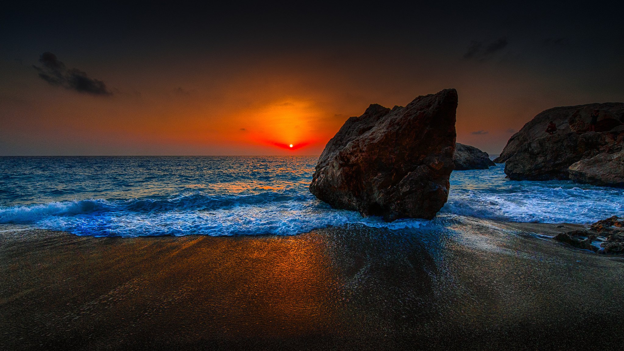 himmel wolken sonnenuntergang sonne glühen meer felsen steine ufer