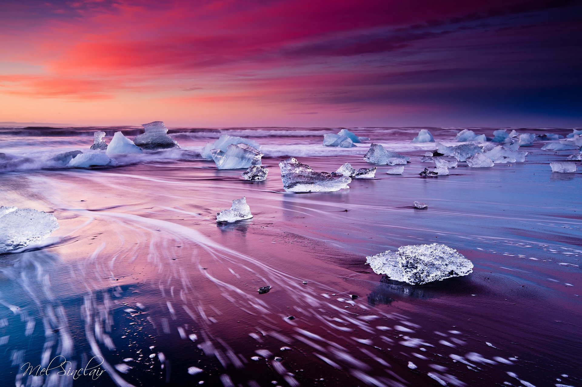 islanda laguna glaciale di jökülsaurlon spiaggia onde esposizione