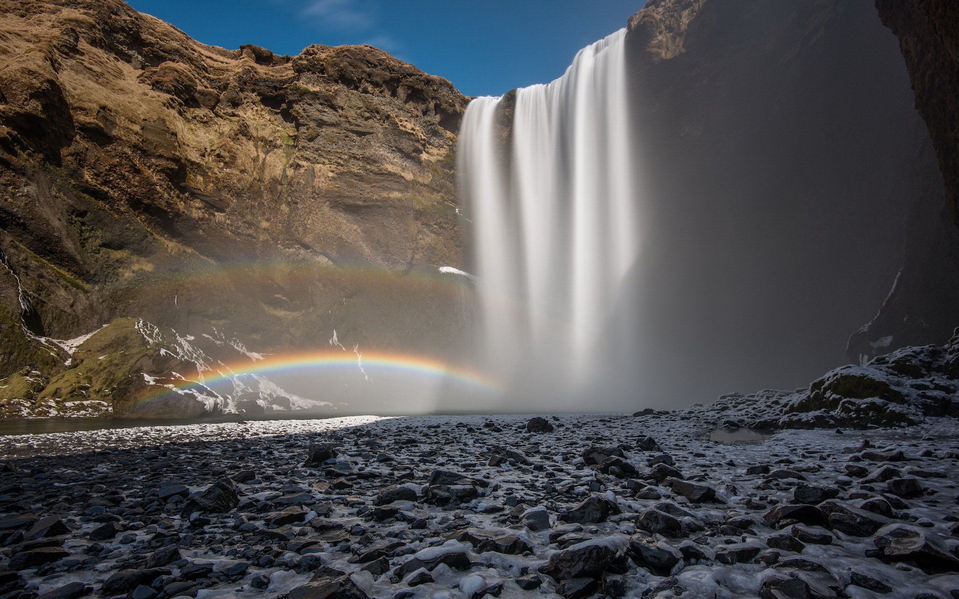 waterfall mountain rainbow landscape