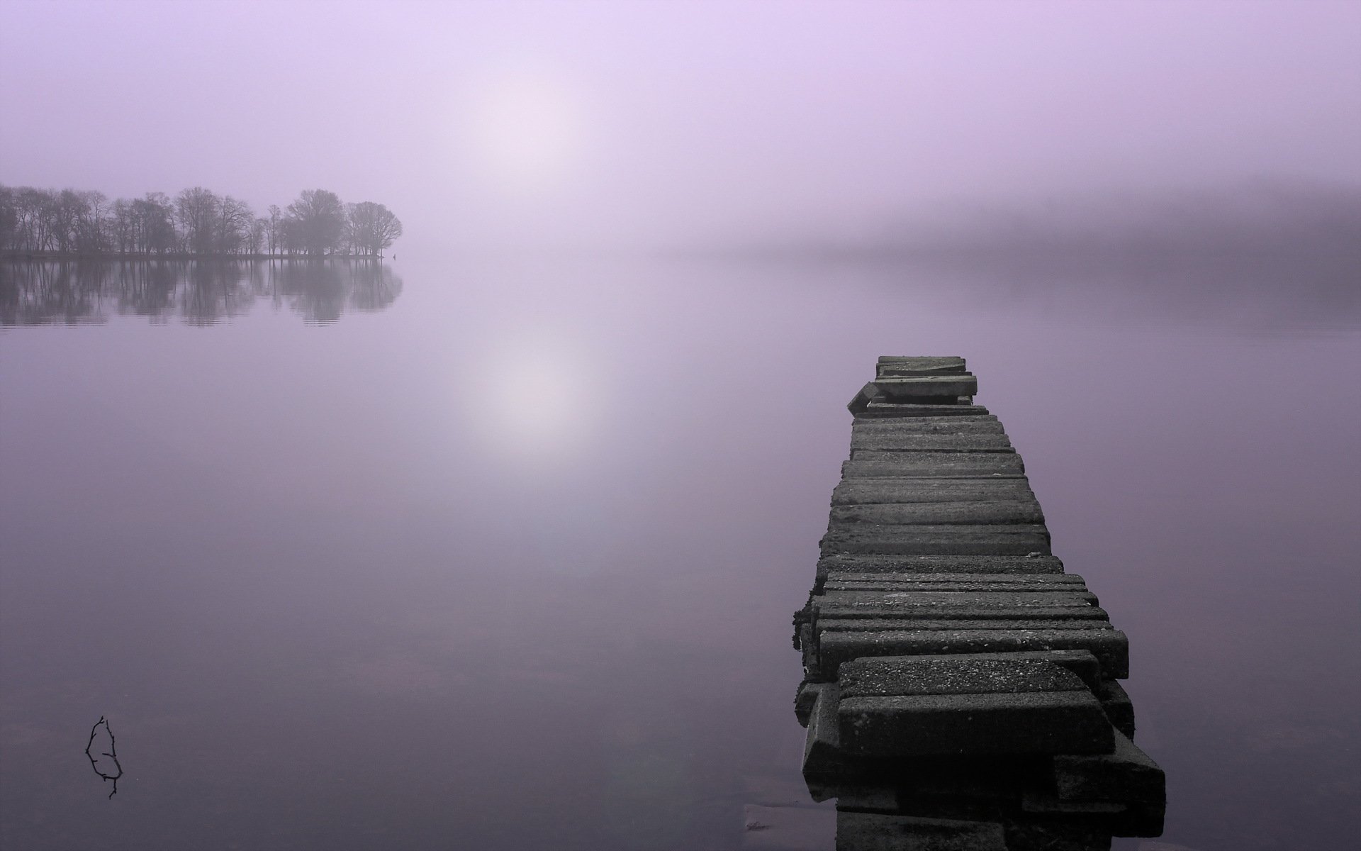 morgen see nebel landschaft brücke