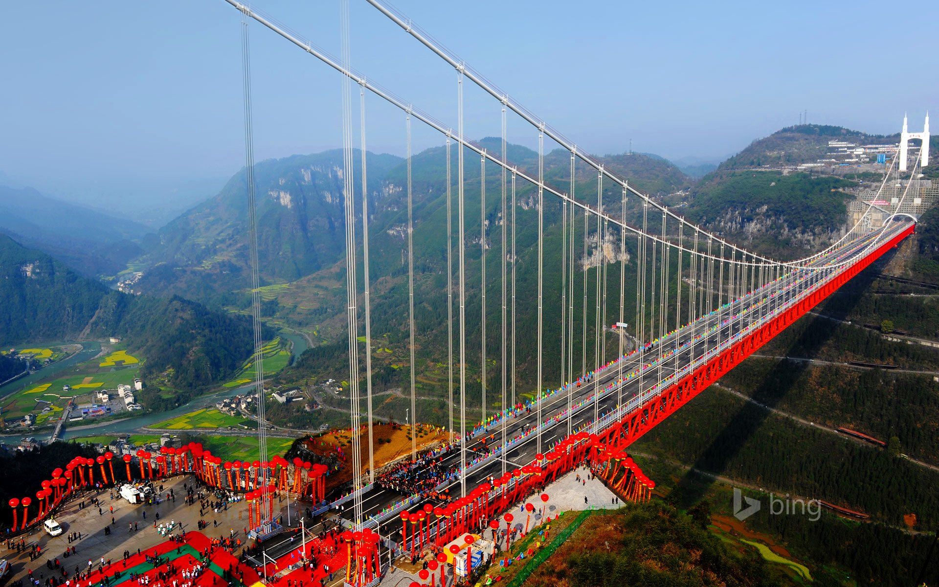 aizhai bridge hunan china sky mountain river forest bridge