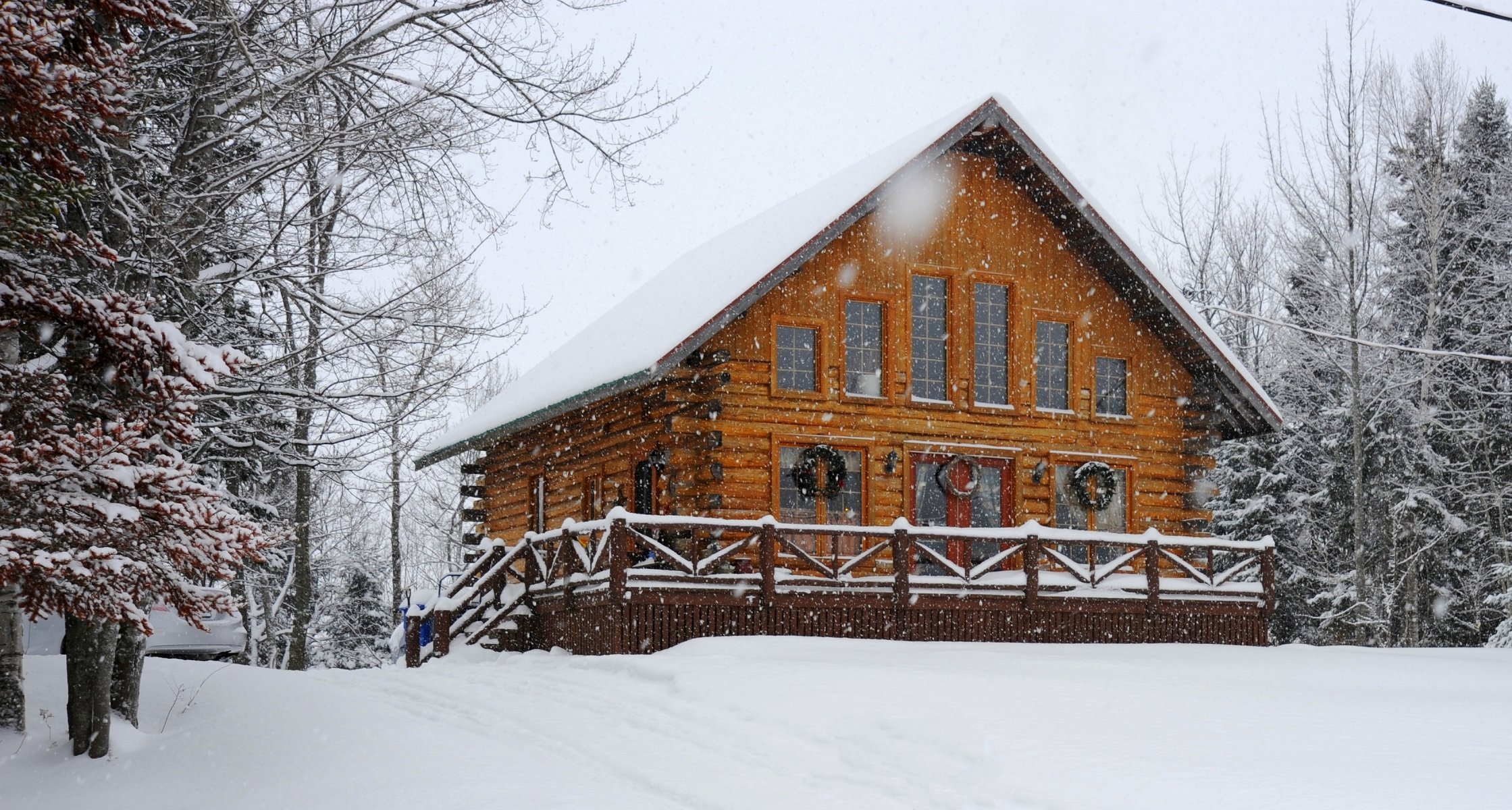 winter schnee bäume haus himmel