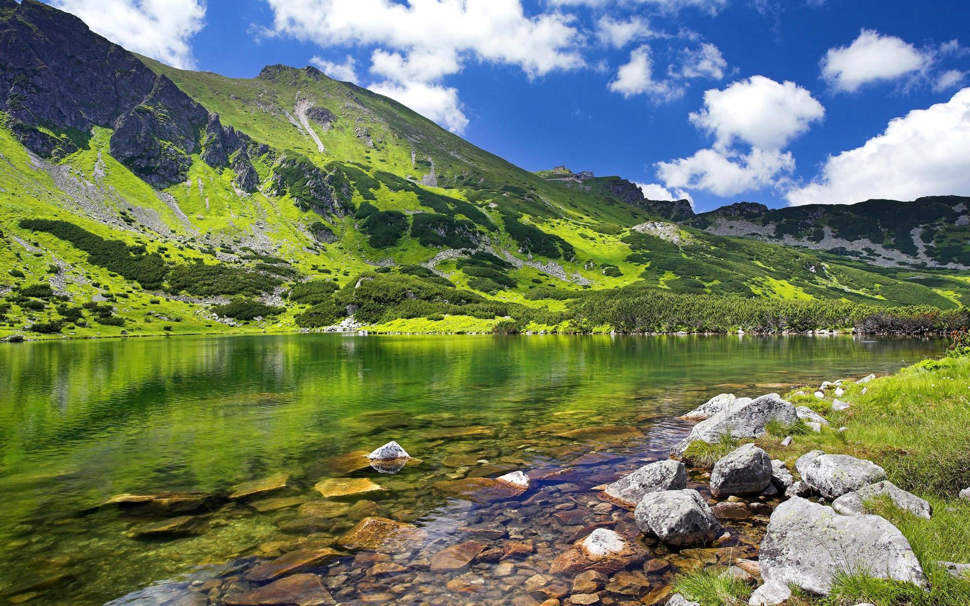 poland tatras sky mountain clouds lake stone